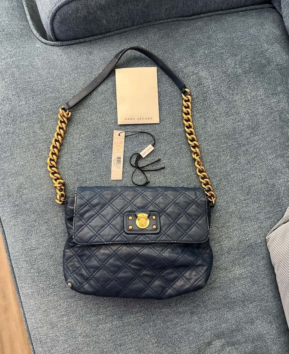 Marc Jacobs Navy Blue Quilted Leather Single Shoulder Bag